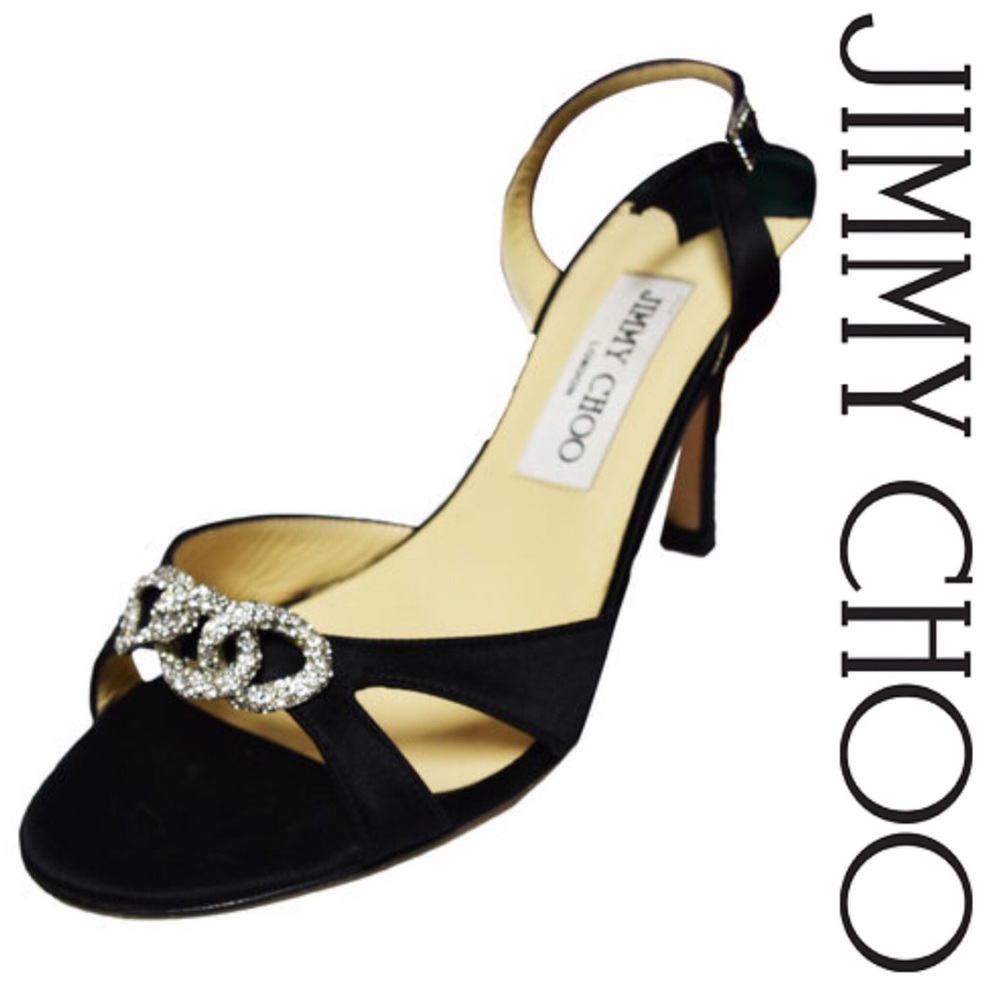 Jimmy Choo, Black Satin Sandal with Swarov…